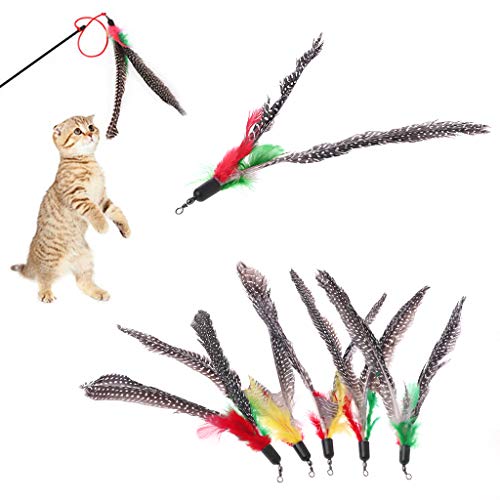 ZZALLL 5PCS Juguete de Gato de Plumas Naturales Hecho a Mano Da Bird Recargas Palos de Teaser interactivos