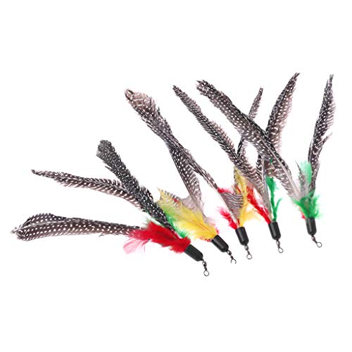 ZZALLL 5PCS Juguete de Gato de Plumas Naturales Hecho a Mano Da Bird Recargas Palos de Teaser interactivos