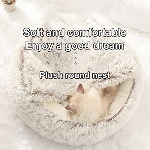 1 cama acogedora para perros y gatos pequeños, semi cerrada, redonda de felpa para gatos, cama cálida de felpa suave, larga y suave, sofá para dormir, ropa de cama de gato