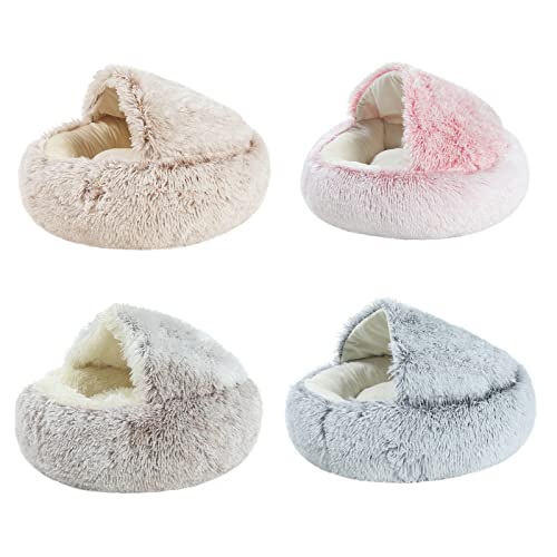 1 cama acogedora para perros y gatos pequeños, semi cerrada, redonda de felpa para gatos, cama cálida de felpa suave, larga y suave, sofá para dormir, ropa de cama de gato