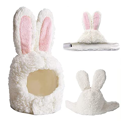 1 Pcs Gorro para Gato, Gorro para Mascota, Gorro de Perro Gorro Perro Pequeño, Ajustable Gorro de Conejo Lindo para Perros y Gatos, Sombreros de Fiesta (Blanco) Cuello: 30-36cm; Peso: 3-5Kg