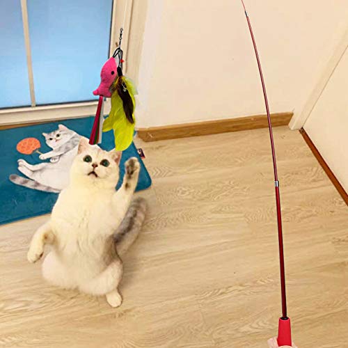 10 PCS Juguete Para gato, varita interactiva retráctil para gato con recambios con campanas plumas gusanitos ratone, caña para gatos , juguetes interactivos para gatos magic wand