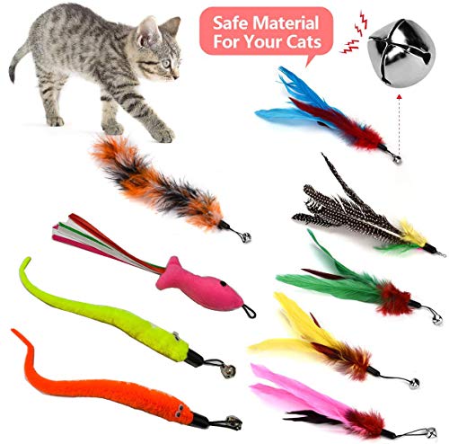 10 PCS Juguete Para gato, varita interactiva retráctil para gato con recambios con campanas plumas gusanitos ratone, caña para gatos , juguetes interactivos para gatos magic wand