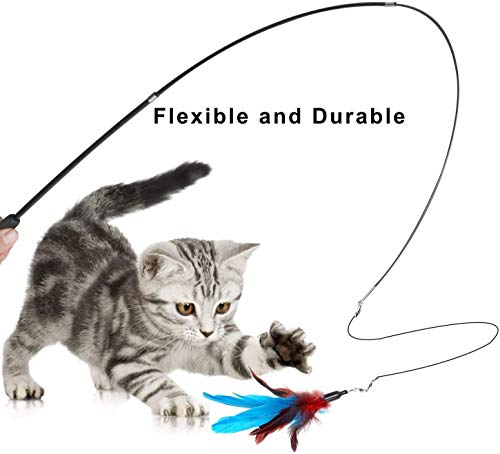 10 PCS Juguete Para gato, varita interactiva retráctil para gato con recambios con campanas plumas gusanitos ratone, caña para gatos , juguetes interactivos para gatos magic wand
