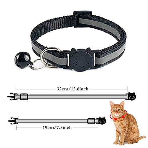 12 Piezas Collar Gato Collar Reflectante Gato Seguridad Ajustable con Hebilla de Seguridad Collar Campana Gato,Collar Gato Pequeño Personalizado