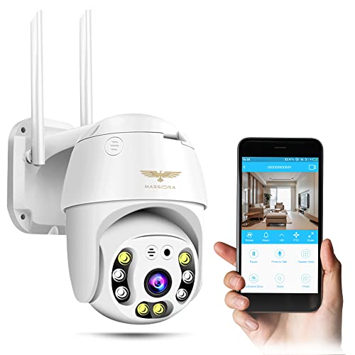 1296P - Cámara de vigilancia inalámbrica exterior MASSORA, cámara IP con visión nocturna y detección de movimiento, audio Bidireccional, 360° Pan/Tilt, detección humana