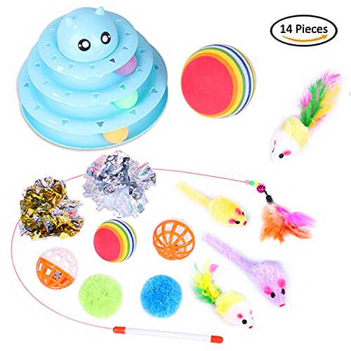 14 Piezas Juguetes Interactivos para Gatos, Juguete Gato, Juguetes Gatos Interior, Juego Interactivo Juguetes Bolas Gatos, Juego Juguete Gatito ratón, para Gatos Gatitos de Interior