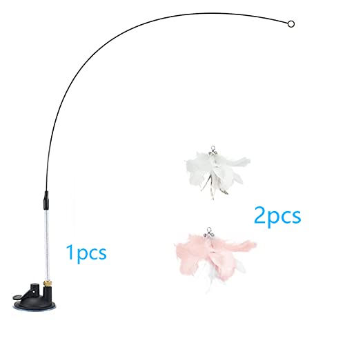 2 Piezas Juego de reemplazo de Cabeza de Pluma,Juguetes para Gatos con Ventosa,Juguetes para Gatos con Campana,para Gato Jugar Solo Juguetes Interior Gatitos