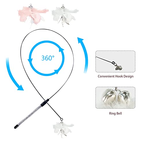 2 Piezas Juego de reemplazo de Cabeza de Pluma,Juguetes para Gatos con Ventosa,Juguetes para Gatos con Campana,para Gato Jugar Solo Juguetes Interior Gatitos