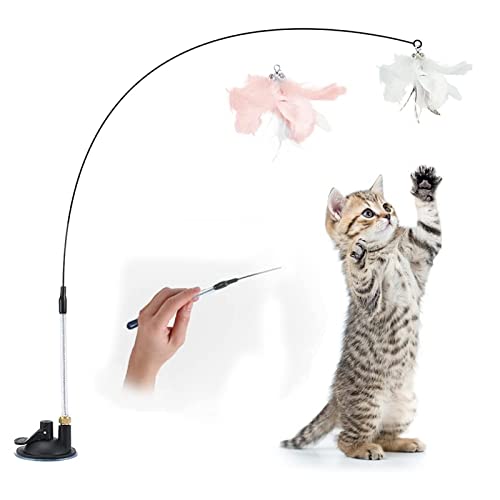 2 Piezas Juego de reemplazo de Cabeza de Pluma,Juguetes para Gatos con Ventosa,Juguetes para Gatos con Campana,para Gato Jugar Solo Juguetes Interior Gatitos