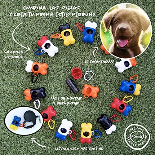 3 Dispensadores Bolsas Caca Perro con Mosquetón + 45 Bolsas _ Porta Bolsas Caca Perro_ Perros Accesorios (Negro)