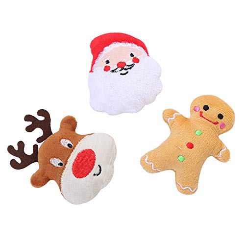 3pcs Navidad gato juguetes, gatito Catnip juguetes interiores interactivos dentición juguetes para gato pequeño animal gato auto-excitado juguete peluche de algodón marioneta Navidad conjunto