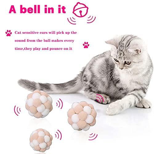 6 juguetes interactivos para gatitos, bolas de peluche de 1.7 pulgadas, juguetes de entrenamiento para gatos, gatito marrón y blanco