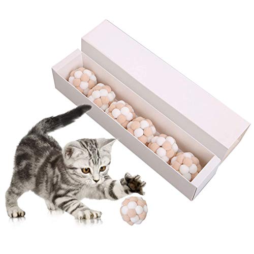 6 juguetes interactivos para gatitos, bolas de peluche de 1.7 pulgadas, juguetes de entrenamiento para gatos, gatito marrón y blanco