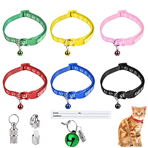6 Piezas Collar Gato Reflectante Ajustable, Vistoso Collares Gatos Pequeños con Cascabeles Y Hebilla Seguro De Liberación Rápida ,Nailon Collares Gatos Personalizados Etiqueta de dirección