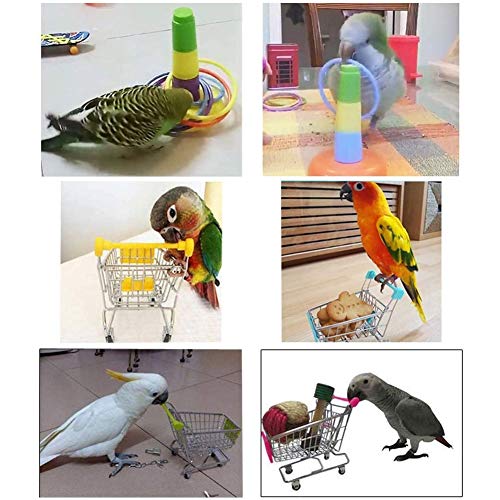 8 piezas juguete para loros, mini monopatín, cesta de la compra, carrito de la compra, Bell Ball Férula, accesorios para jaula de pájaros, juguete para veterinario, juguete de periquitos