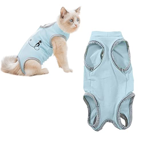 Aatpuss Bata Quirúrgica de Gato, Ropa de Destete para Mascotas, Chaleco de Destete, para Después de la Cirugía de Gatos, Traje Médico o Traje para Mascotas(Azul)