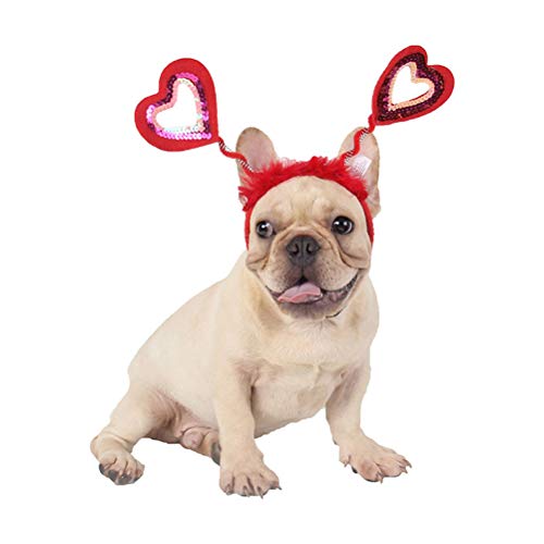 ABOOFAN 2 unids Delicado Día de San Valentín Mascotas en forma de corazón banda de pelo adorable Pet Hairpin Party Hoop para perro (rojo) Suministro de fiesta