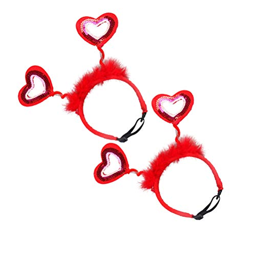 ABOOFAN 2 unids Delicado Día de San Valentín Mascotas en forma de corazón banda de pelo adorable Pet Hairpin Party Hoop para perro (rojo) Suministro de fiesta