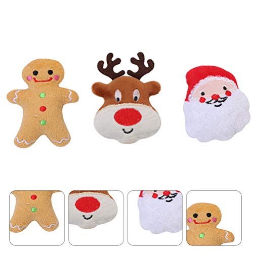 ABOOFAN 3 Juguetes de Navidad para Masticar el Perro con Pan de Jengibre y Papá Noel, Juguetes para Mascotas, Cachorros, Perros, Calcetines de Peluche(estilo aleatorio)