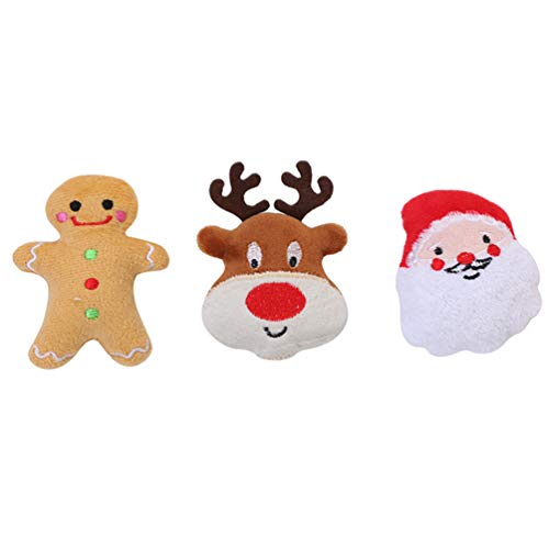 ABOOFAN 3 Juguetes de Navidad para Masticar el Perro con Pan de Jengibre y Papá Noel, Juguetes para Mascotas, Cachorros, Perros, Calcetines de Peluche(estilo aleatorio)