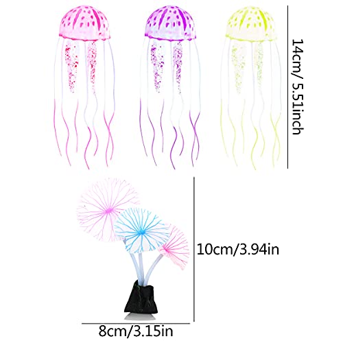 Acuario Medusas, Xiuyer 10pcs Acuario Coral de Silicona Simulación Artificial Medusas Resplandecientes Decoración del Tanque de Peces Adorno de Decor de Plantas Coralinas Marina Realista Ornamento