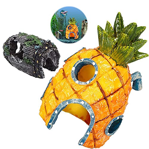 Adornos Para Acuarios 2 Piezas Adorno De Decoración De Acuario Adornos De Agua Paisaje Casa De Piña Decoración De Acuario Cueva Para Peces Para Acuario Pecera Estanque De Peces Decoración De Plástico