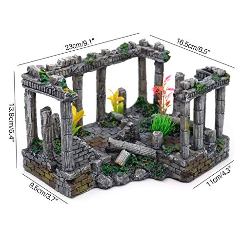 Adornos para decoración de acuario del templo de Atenas, pilar romano, decoración de pecera, 24 x 16 x 14 cm (negro gris)