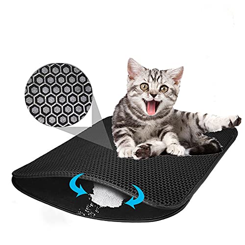 Afombra para Gatos, Diseño de Doble Capa de Nido de Abeja de Caja de Arena para Gatos a Prueba de orina, Control de Basura Limpio y Simple