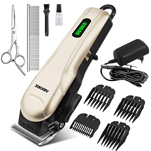 AIBORS Cortapelos para perros, profesional, silencioso, recargable, eléctrico, silencioso, para perros y gatos, color marrón