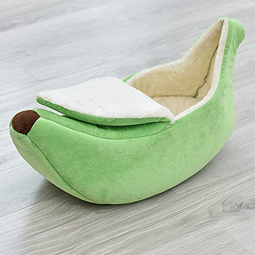 AK-XING Linda casa de cama para gato de plátano, suave y cálido, sofá para dormir jugando descansando cama de plátano, adorables suministros para mascotas para gatos y conejos