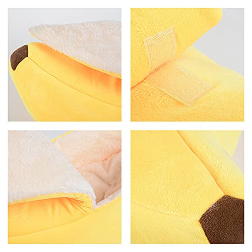 AK-XING Linda casa de cama para gato de plátano, suave y cálido, sofá para dormir jugando descansando cama de plátano, adorables suministros para mascotas para gatos y conejos