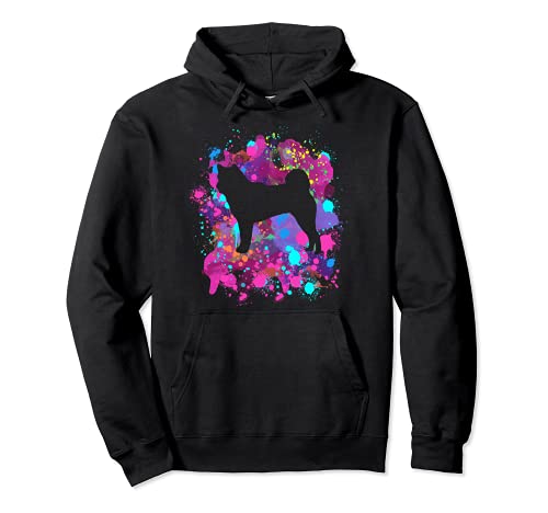 Akita Dog Lover Pet Pet Rosa Acuarela Silueta Arte Salpicadura Sudadera con Capucha