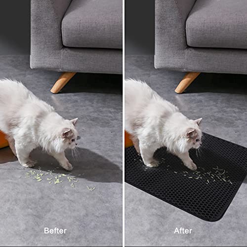 Alfheim Alfombrilla de arena para gatos de 40×60 cm, diseño de panal grande de doble capa, impermeable, a prueba de orina y material de EVA lavable, bandeja de arena para gatos (negro)