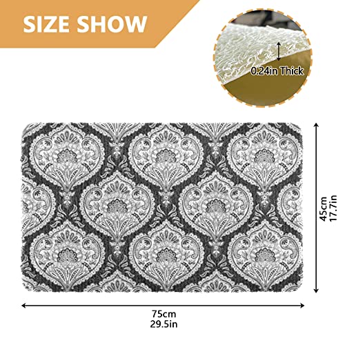 Alfombra de limpieza oriental, retro, vintage, con flores florales, color negro, blanco y negro, para gatos