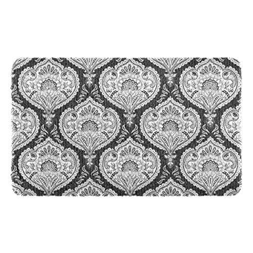 Alfombra de limpieza oriental, retro, vintage, con flores florales, color negro, blanco y negro, para gatos