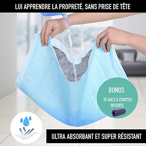 Alfombra educativa para perro, de carbón de bambú, elimina el olor, ultra absorbente y antibacteriana, 60 x 60 cm + 1 rollo de bolsas para excremento, 6 capas gruesas, ideal para la limpieza.