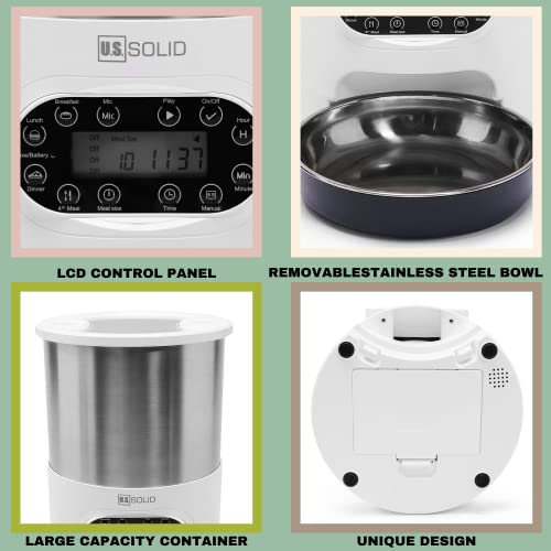 Alimentador automático de acero inoxidable para mascotas, alimentador para perros, dispensador de alimentos, grabadora de voz, batería y alimentación enchufable por U.S. Solid
