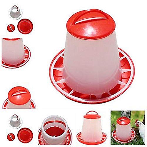 Alimentador de comida de plástico Gallina casera de gallina Comedero de aves de corral con tapa Manija Cubo Perros Gatos Dispensador de tazón de comida Raza de mascota # BL1, Rojo, Estados Unidos