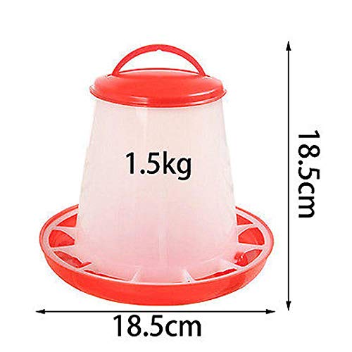 Alimentador de comida de plástico Gallina casera de gallina Comedero de aves de corral con tapa Manija Cubo Perros Gatos Dispensador de tazón de comida Raza de mascota # BL1, Rojo, Estados Unidos