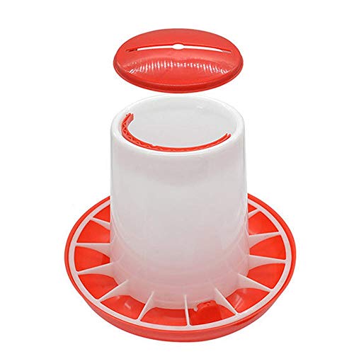 Alimentador de comida de plástico Gallina casera de gallina Comedero de aves de corral con tapa Manija Cubo Perros Gatos Dispensador de tazón de comida Raza de mascota # BL1, Rojo, Estados Unidos