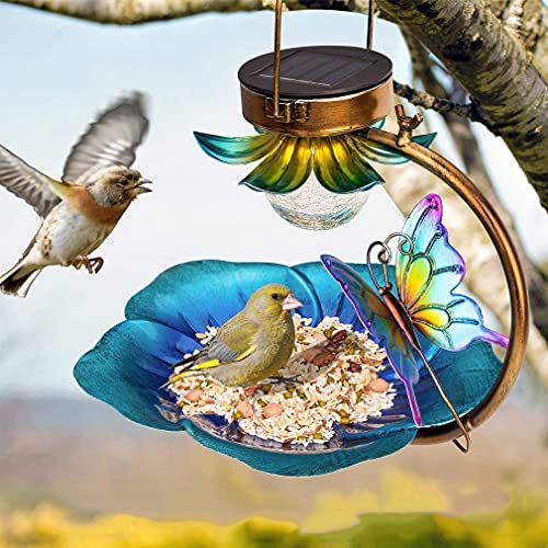 Alimentador de PáJaros, Alimentador de PáJaros Creativo Solar, Alimentador de Semillas de PáJaros Silvestres con Luz Decorativa LED Solar Colgante, Alimentador Impermeable Al Aire Libre Para JardíN