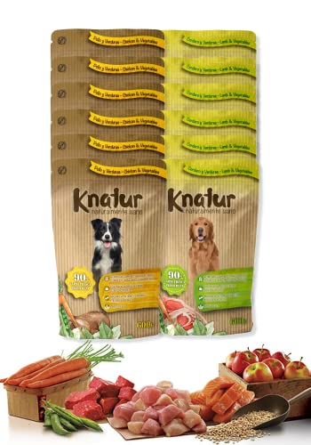 Alimento Natural casero para Perros, húmedo con Carne Fresca y Verduras Frescas - 90% Carne Knatur (12x600gr) (Mix (Pollo) - (Cordero, Pollo))