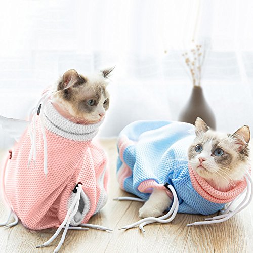 Alious Ciel - Bolsa de Lavado para Gatos, Duradera y Multifuncional para el Aseo de Mascotas, Bolsa de baño para Cortar uñas, Alimentos y Limpieza de oídos Azul y Rosa.