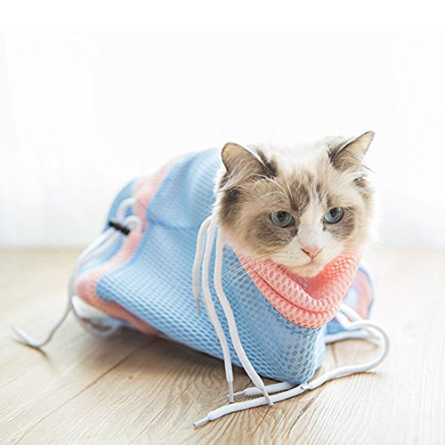 Alious Ciel - Bolsa de Lavado para Gatos, Duradera y Multifuncional para el Aseo de Mascotas, Bolsa de baño para Cortar uñas, Alimentos y Limpieza de oídos Azul y Rosa.