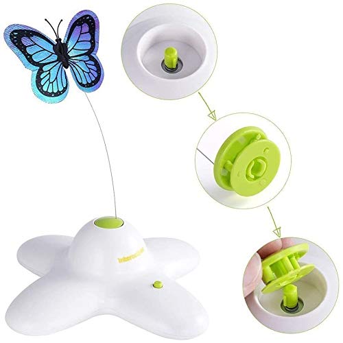 ALL FOR PAWS Juego Interactivo Interior Teaser Gato Juguete con Mariposa Giratoria Eléctrica 360 ° ,con Dos reemplazos Que Destellan los Juguetes de Las Mariposas
