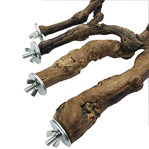 Allazone 4 Pz Perca de Pájaro, Pájaro de Madera Soporte de Perca, Palo de Uva Salvaje Natural, Juguetes para Pajaros Juguetes para Masticar Loros para Masticar Loros, Periquitos, Cacatúas