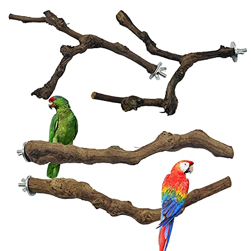 Allazone 4 Pz Perca de Pájaro, Pájaro de Madera Soporte de Perca, Palo de Uva Salvaje Natural, Juguetes para Pajaros Juguetes para Masticar Loros para Masticar Loros, Periquitos, Cacatúas