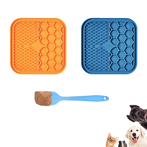 Almohadilla para Lamer Mascotas, 2 Piezas Almohadilla para Lamer de Silicona, Almohadilla de Alimentador Lento, Perro Lame Tapete de Comida, con 1 Espátula de Silicona, para Perros y Gatos