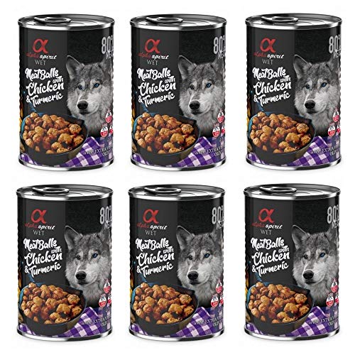 ALPHA SPIRIT - Comida Húmeda para Perros de Pollo y Cúrcuma en ALBONDIGAS. Pack de 6 Unidades. 400 gr Cada Lata | ANIMALUJOS Marca: ALPHA SPIRIT